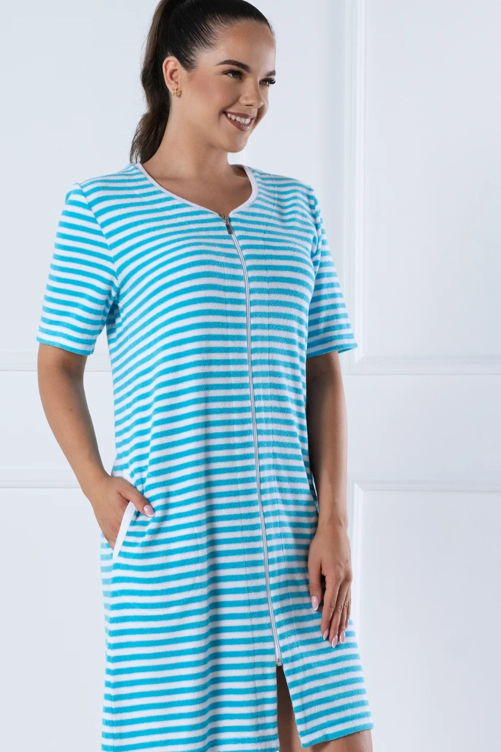 Belmanetti Turquoise White Striped Zip Beach Home in striped - European craftsmanship