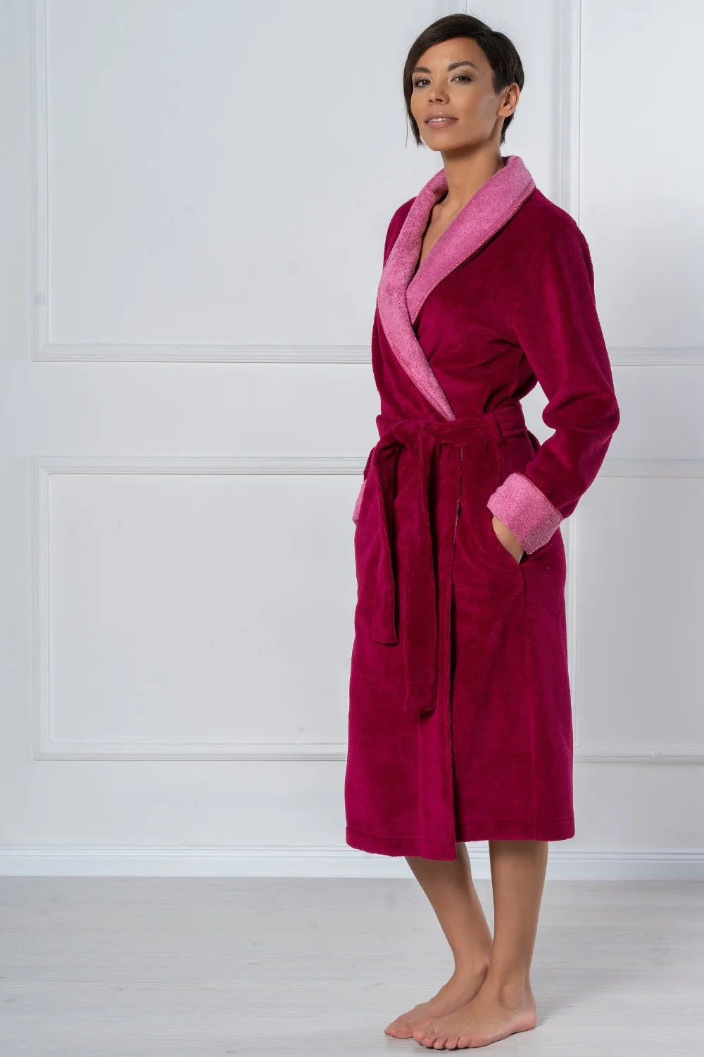 Belmanetti Bamboo Blend Luxe Contrast Shawl Collar in Blackberry - Year-round coziness