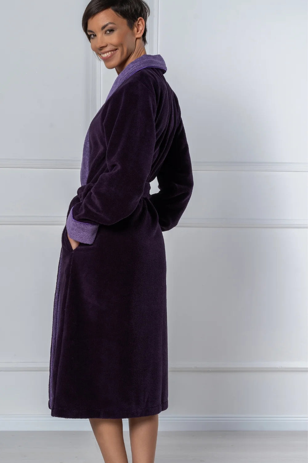 Belmanetti Bamboo Blend Luxe Contrast Shawl Collar in Grape - Made in Europe