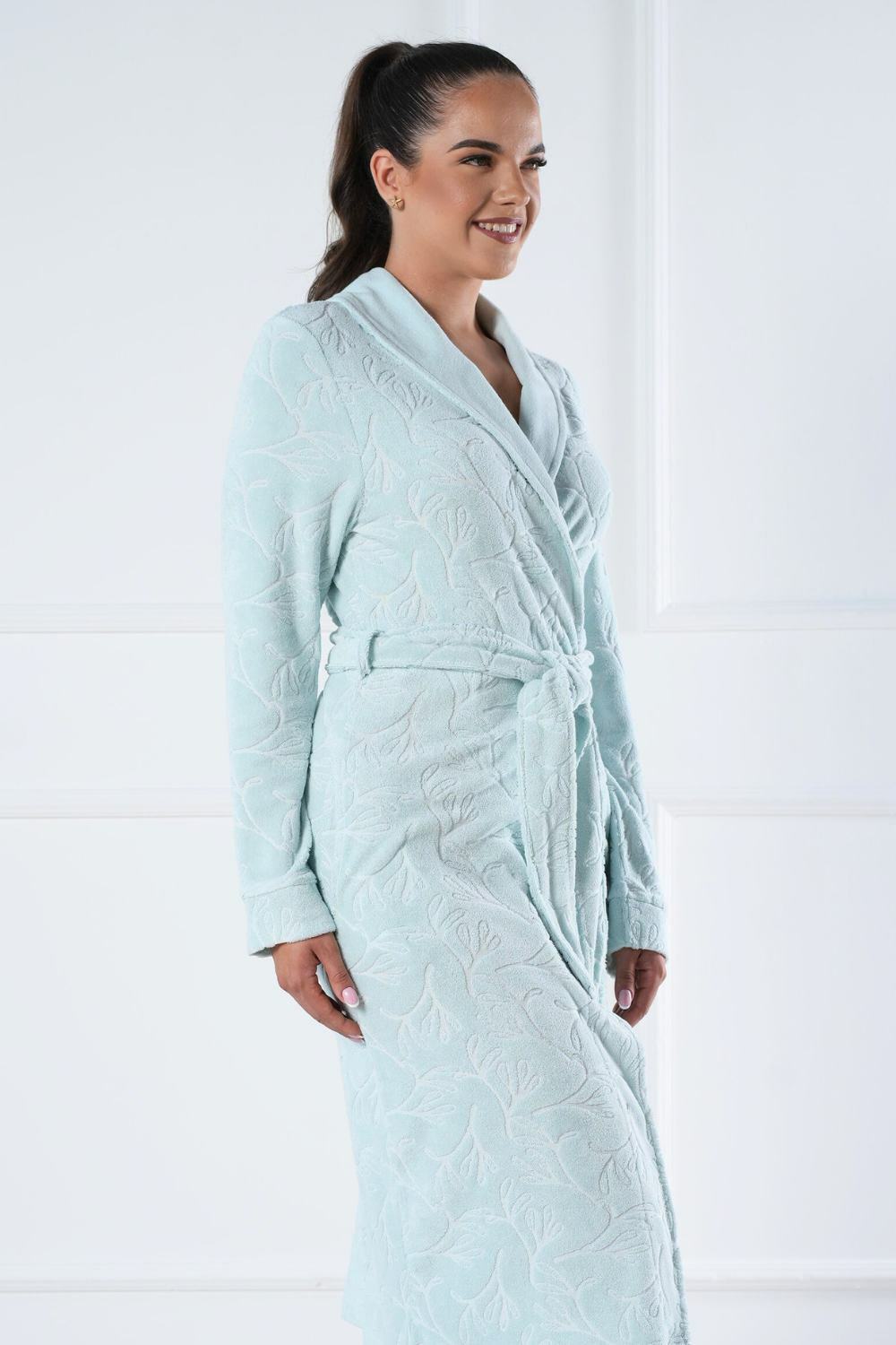 Belmanetti Long Floral Textured Shawl Collar Robe in 408 Violet - Free returns