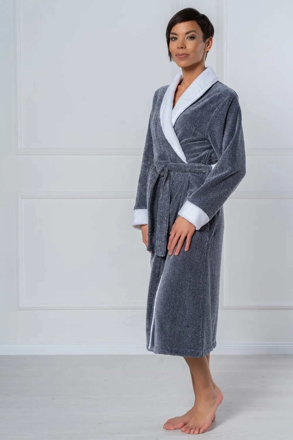 Belmanetti Cottonsoft Women S Melange Shawl Collar in Melange Blue - Everyday spa comfort
