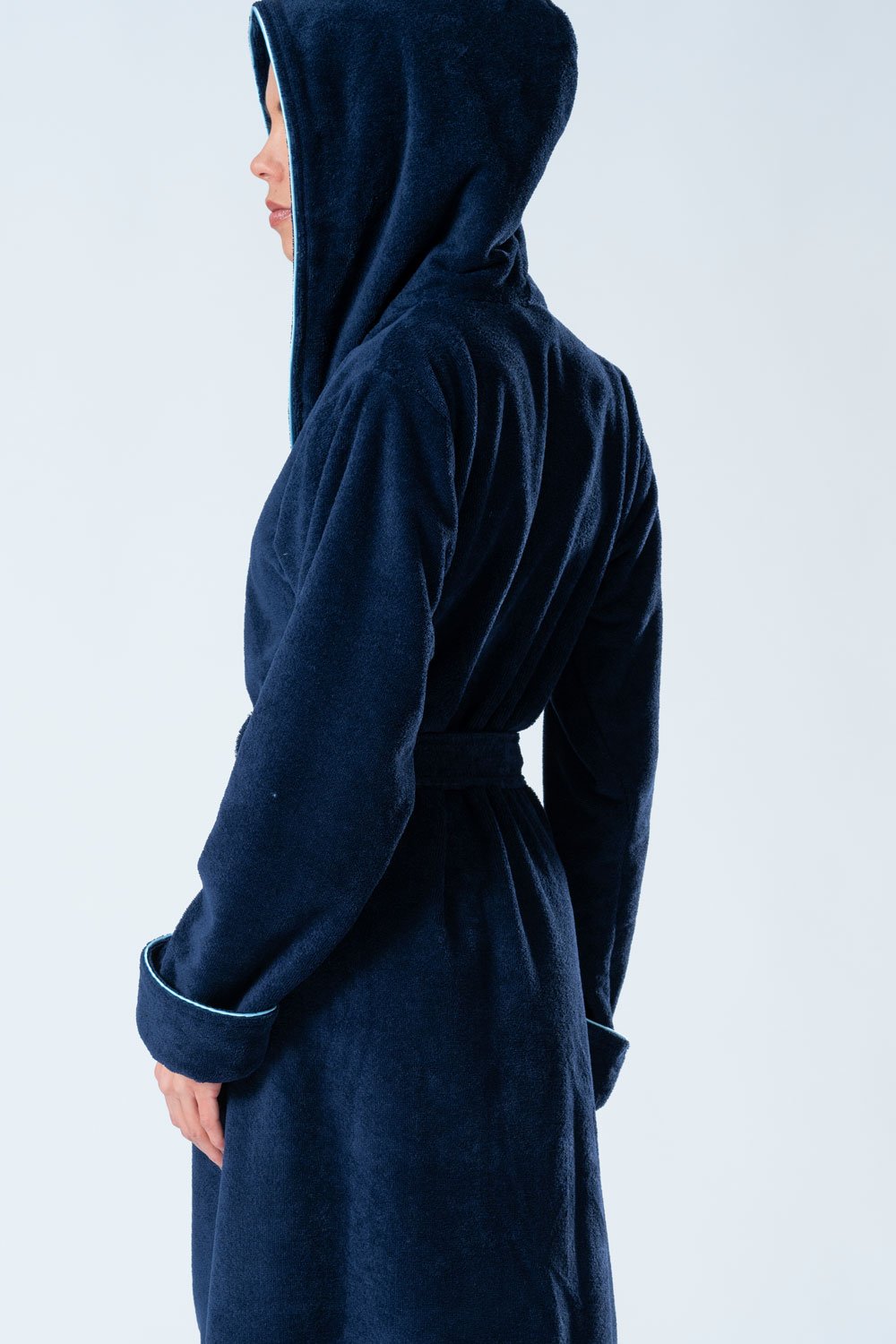 Belmanetti Luxe Hooded Bamboo Blend Robe in Dark Blue - Everyday spa comfort