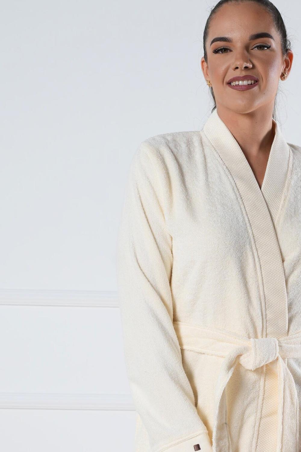 Short Kimono Style Bathrobe - Bamboo Cotton Blend