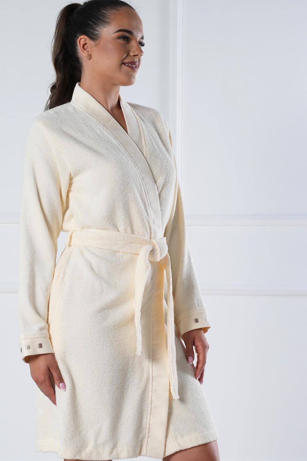 Short Kimono Style Bathrobe - Bamboo Cotton Blend