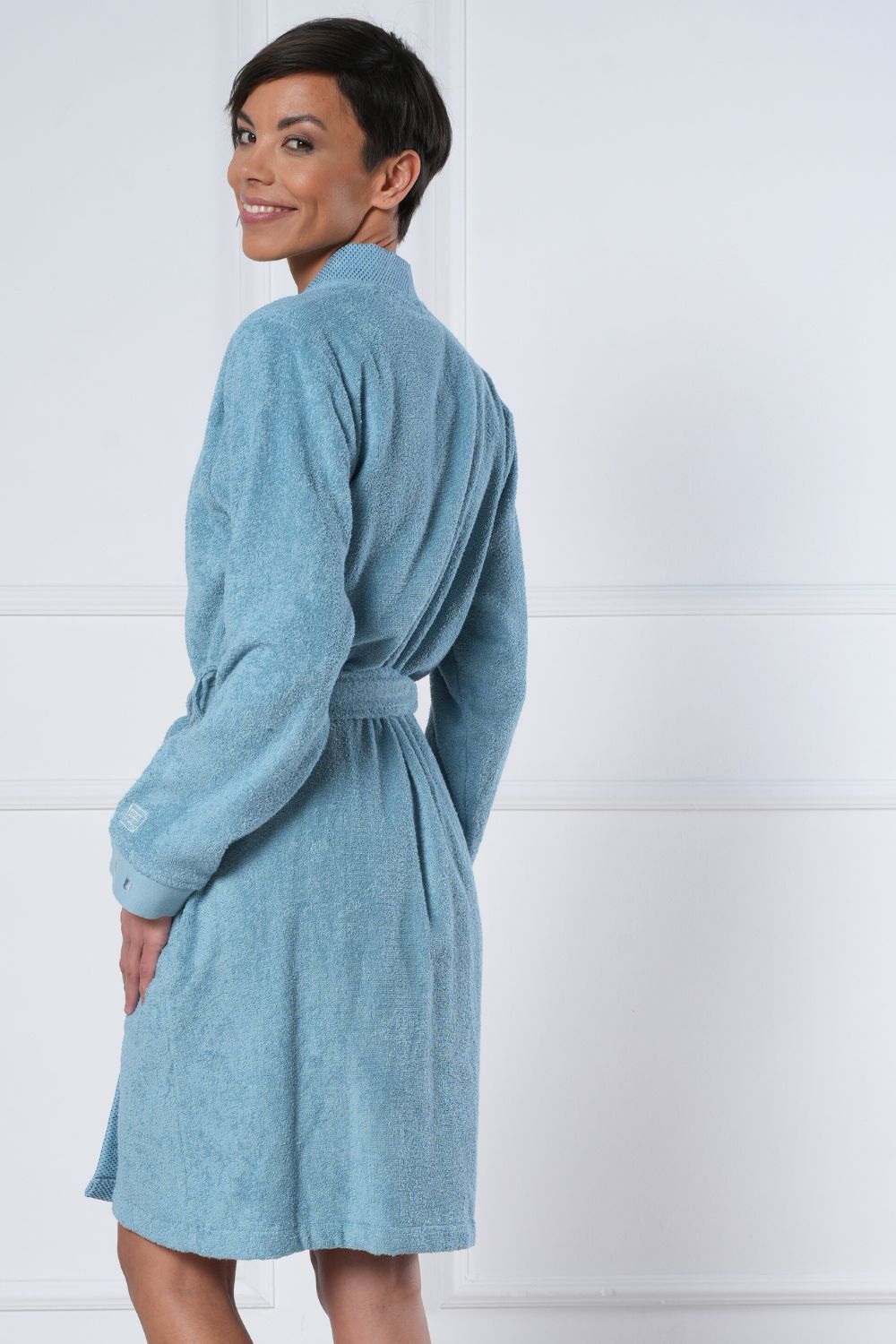 Short Kimono Style Bathrobe - Bamboo Cotton Blend