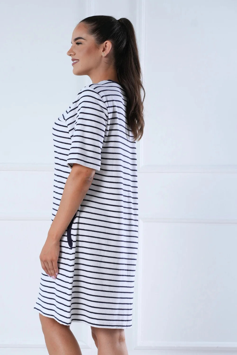 Marine Striped Short Sleeve Summer Zip Dress