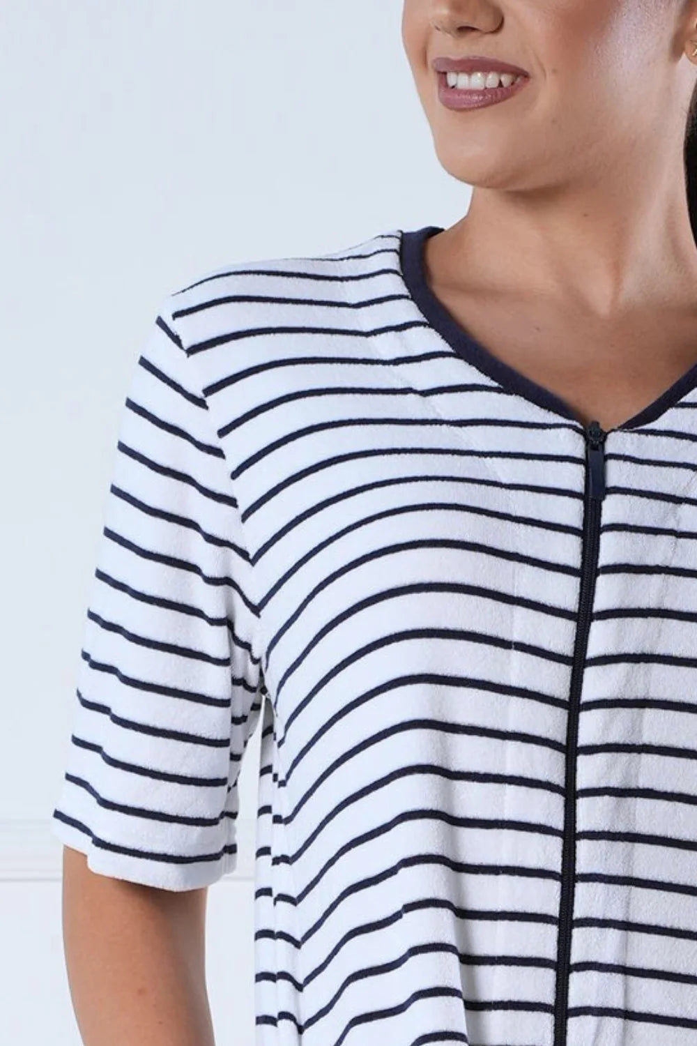 Marine Striped Short Sleeve Summer Zip Dress