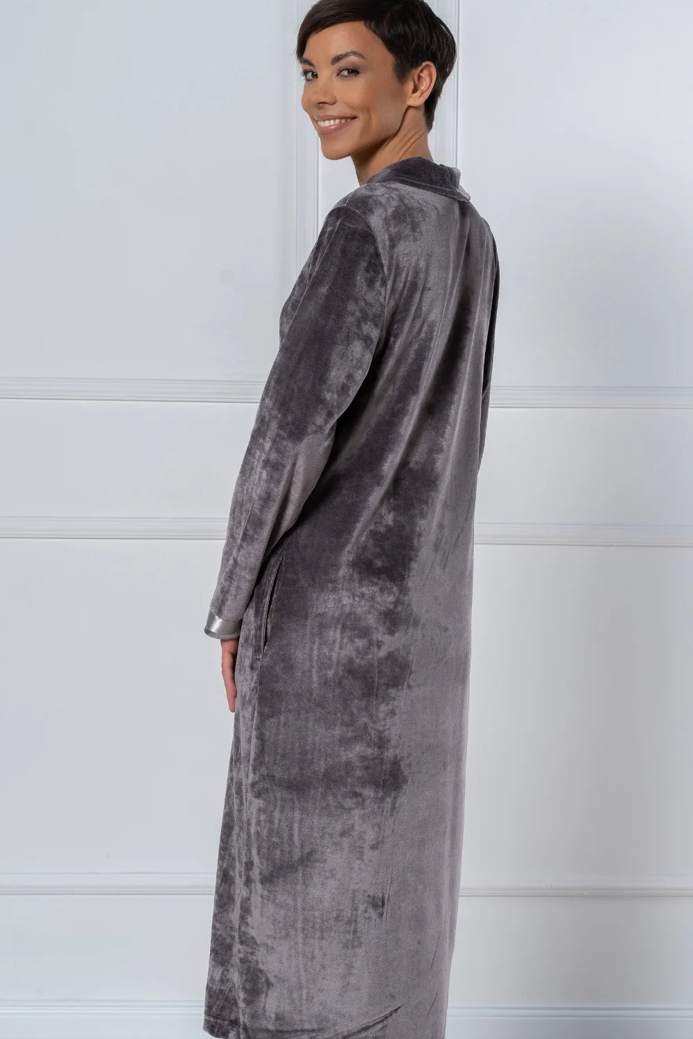 Long Modal Nicky Velour Robe with Zip