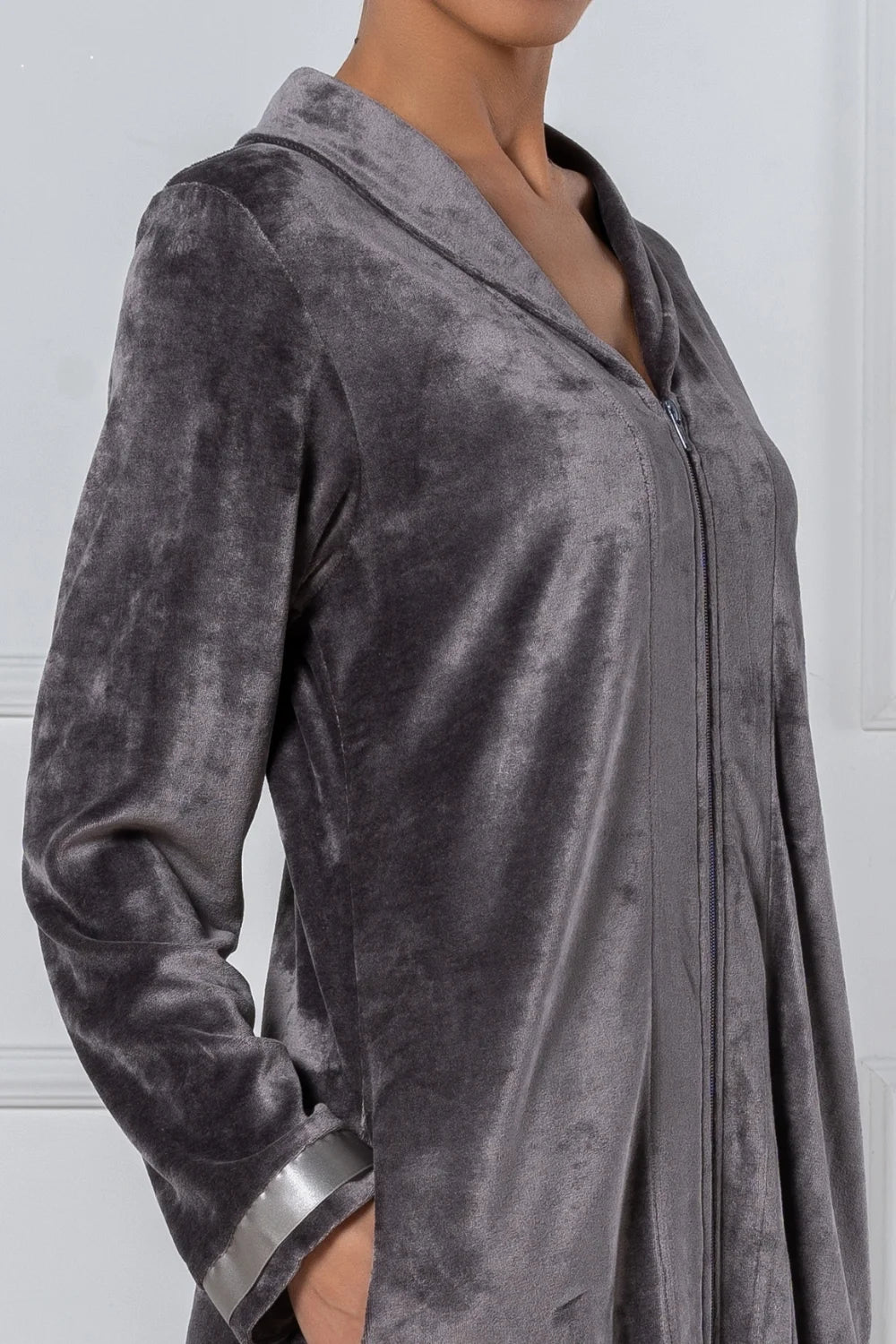 Long Modal Nicky Velour Robe with Zip