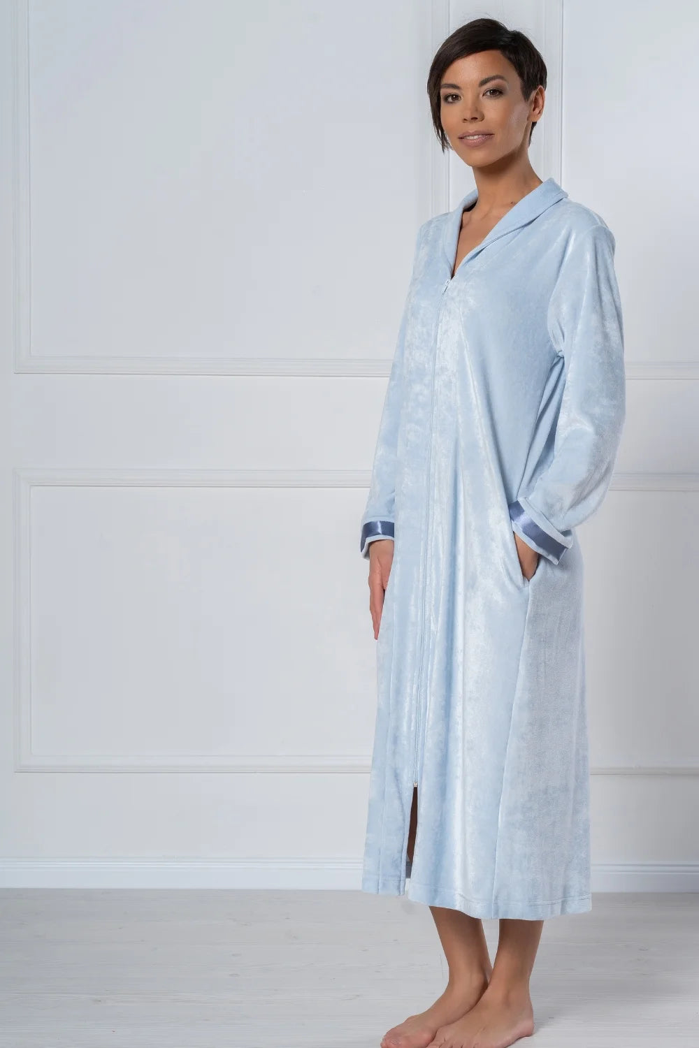 Long Modal Nicky Velour Robe with Zip