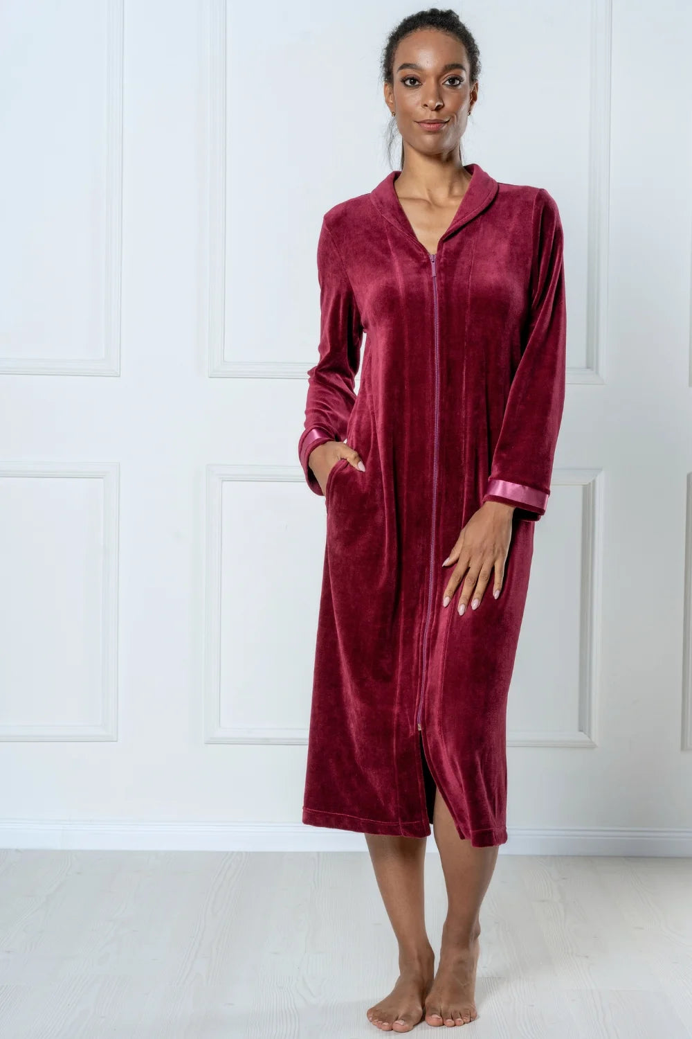 Long Modal Nicky Velour Robe with Zip