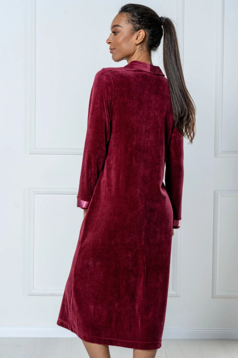 Long Modal Nicky Velour Robe with Zip