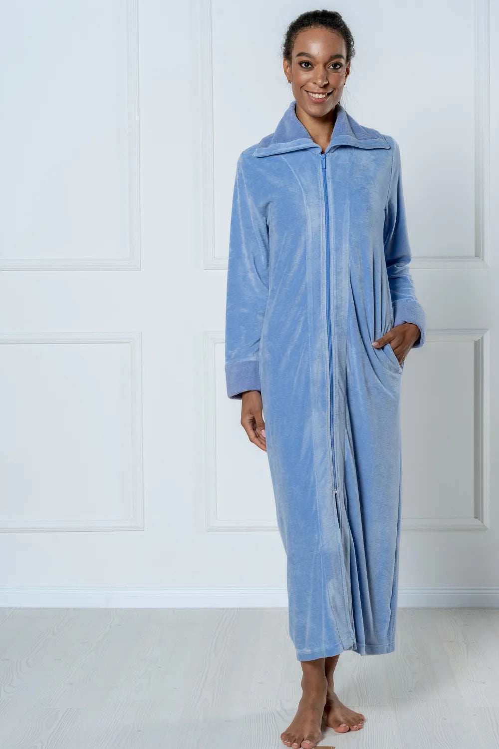 Extra-Long Full-Zip Bamboo Velour Robe