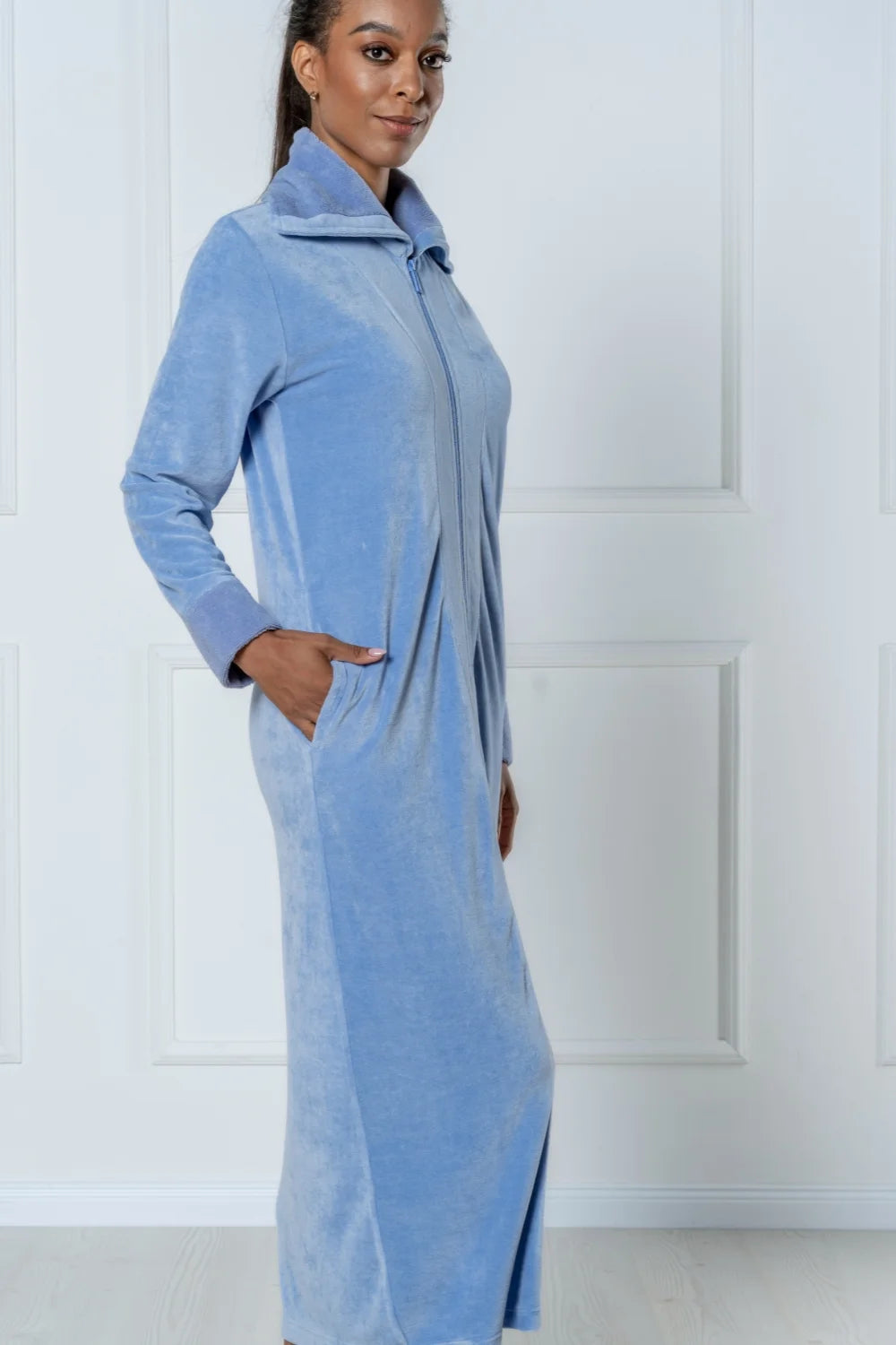 Extra-Long Full-Zip Bamboo Velour Robe