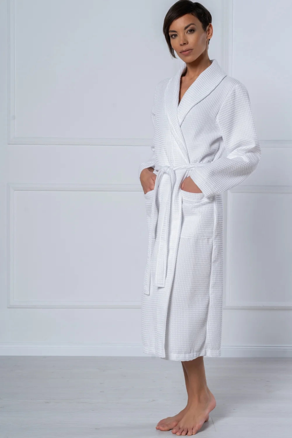 Bamboo Women Waffle Shawl Collar Bathrobe