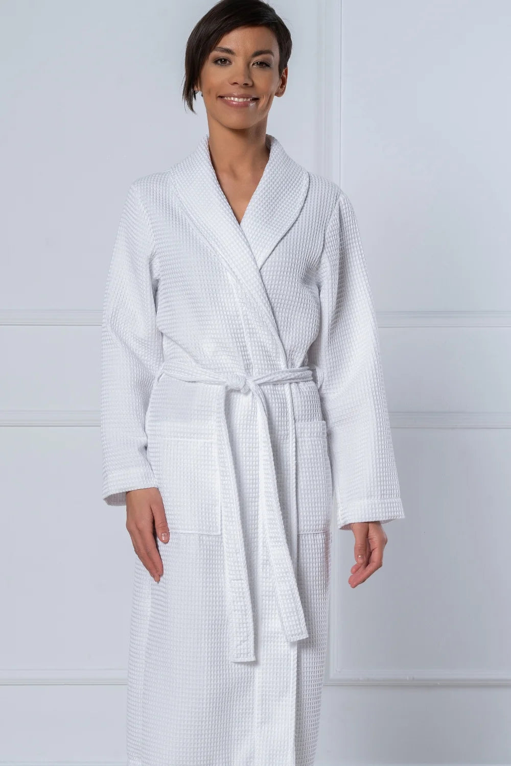 Bamboo Women Waffle Shawl Collar Bathrobe