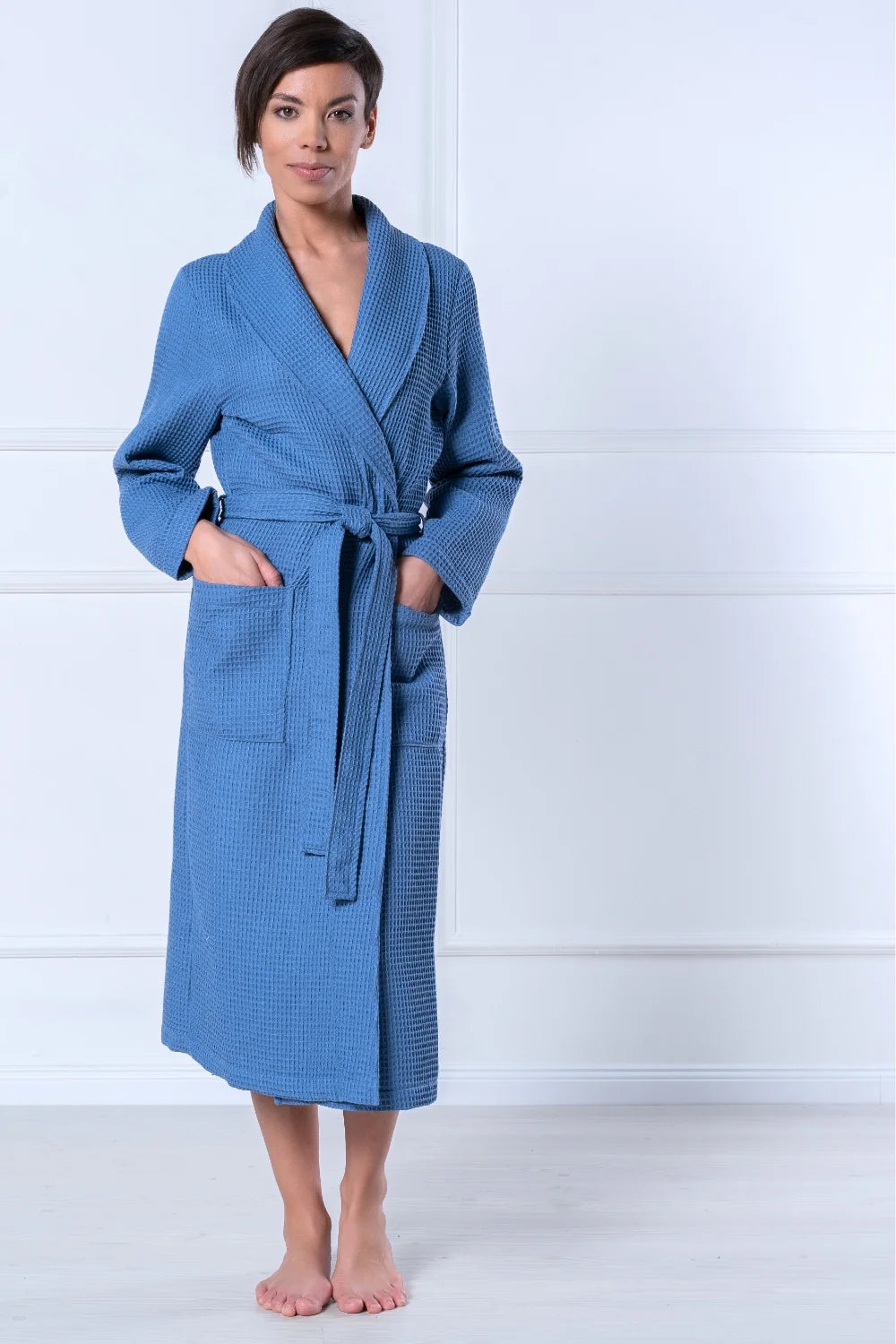 Bamboo Women Waffle Shawl Collar Bathrobe