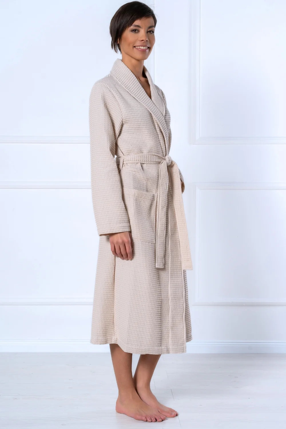 Bamboo Women Waffle Shawl Collar Bathrobe