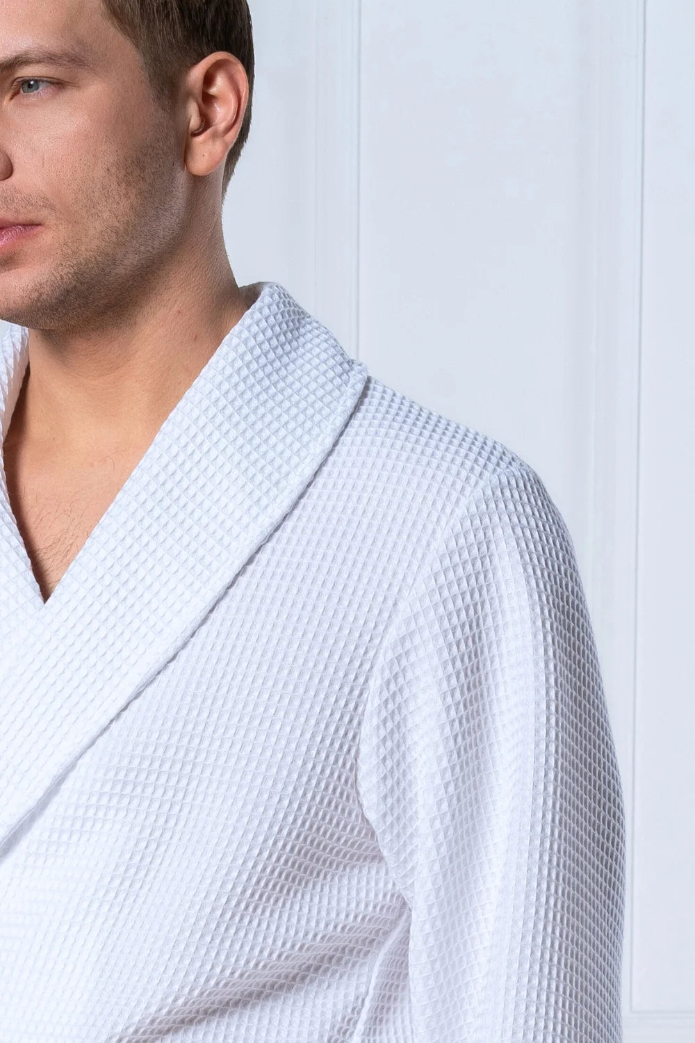 Shawl Collar Men Bathrobe – Bamboo & Cotton Waffle