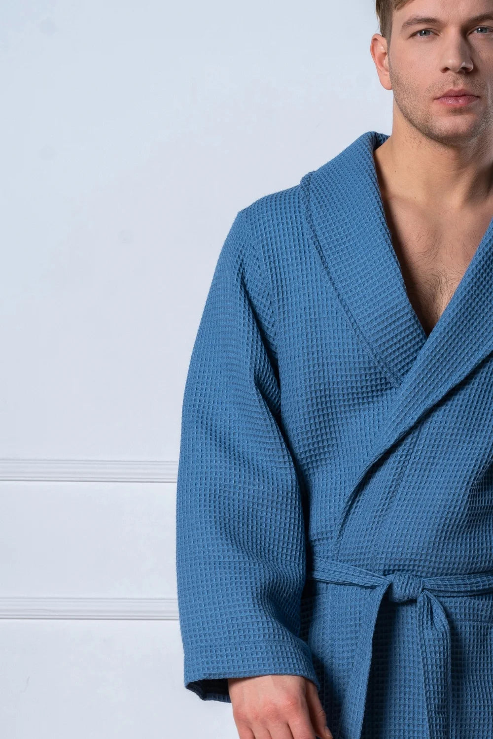 Shawl Collar Men Bathrobe – Bamboo & Cotton Waffle