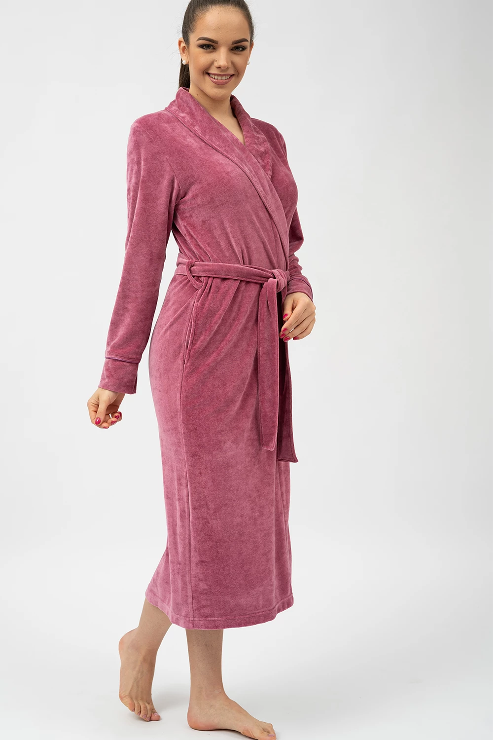 Elegant Shawl Collar Modal Velour Bathrobe