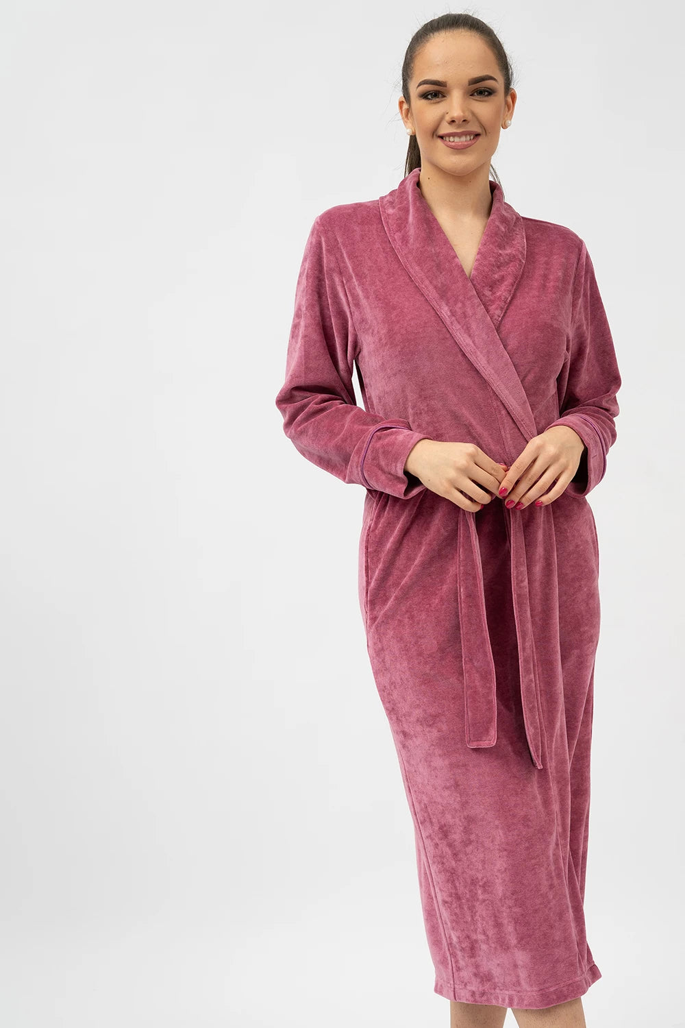 Elegant Shawl Collar Modal Velour Bathrobe