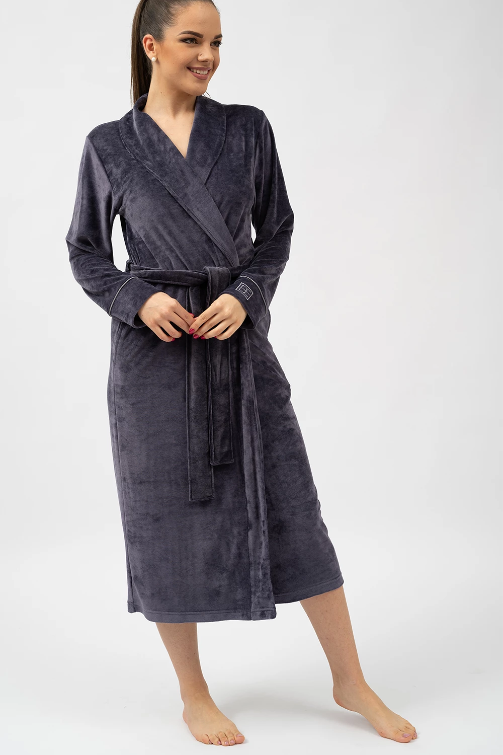 Elegant Shawl Collar Modal Velour Bathrobe