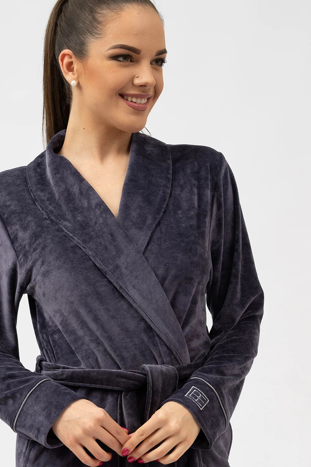 Elegant Shawl Collar Modal Velour Bathrobe