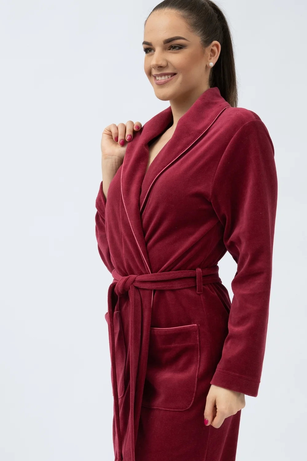 Velour Shawl Collar Bathrobe with Sateen Piping – Classic & Soft