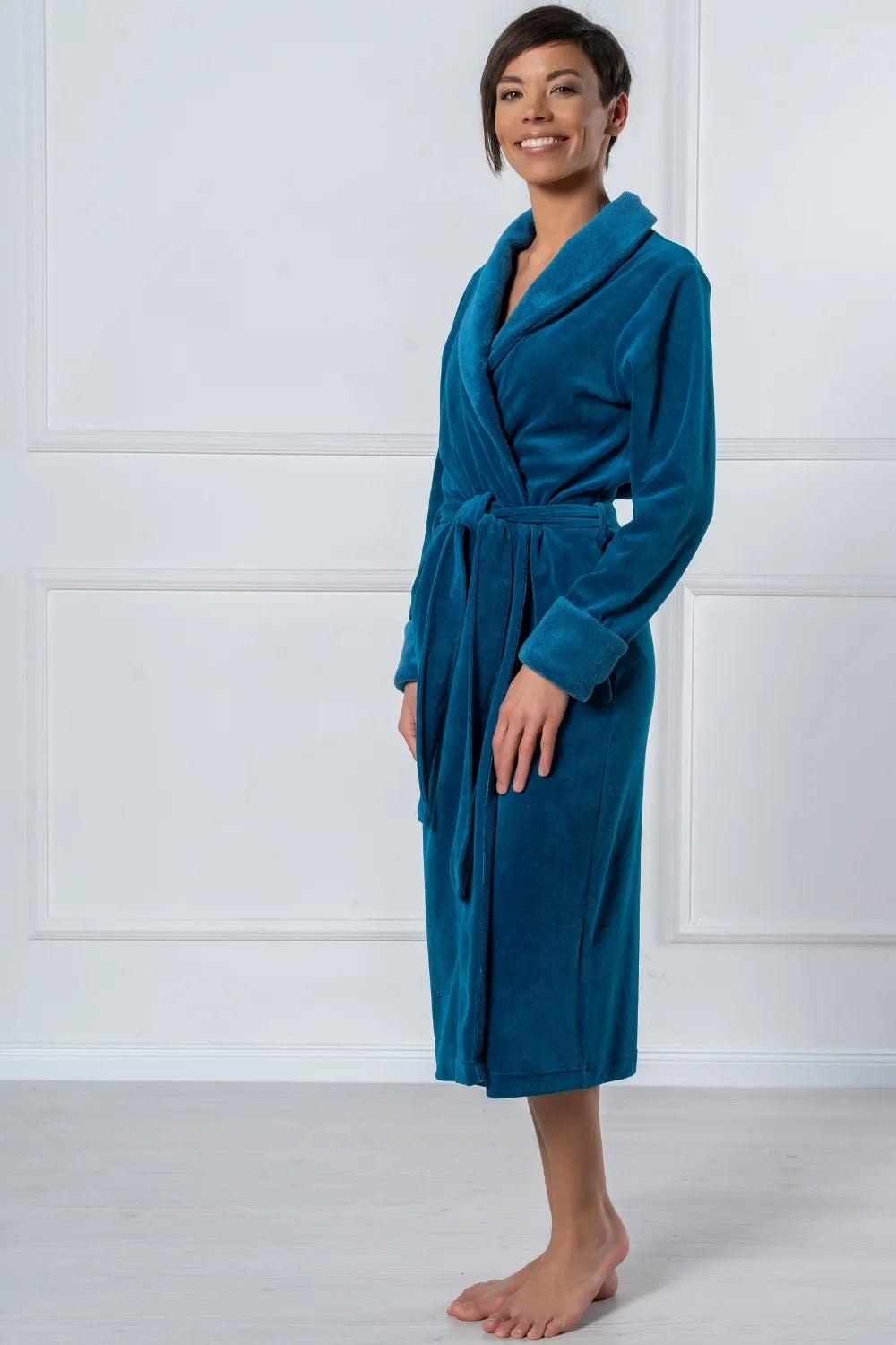 Luxurious Nicky Velour Long Shawl Collar Bathrobe