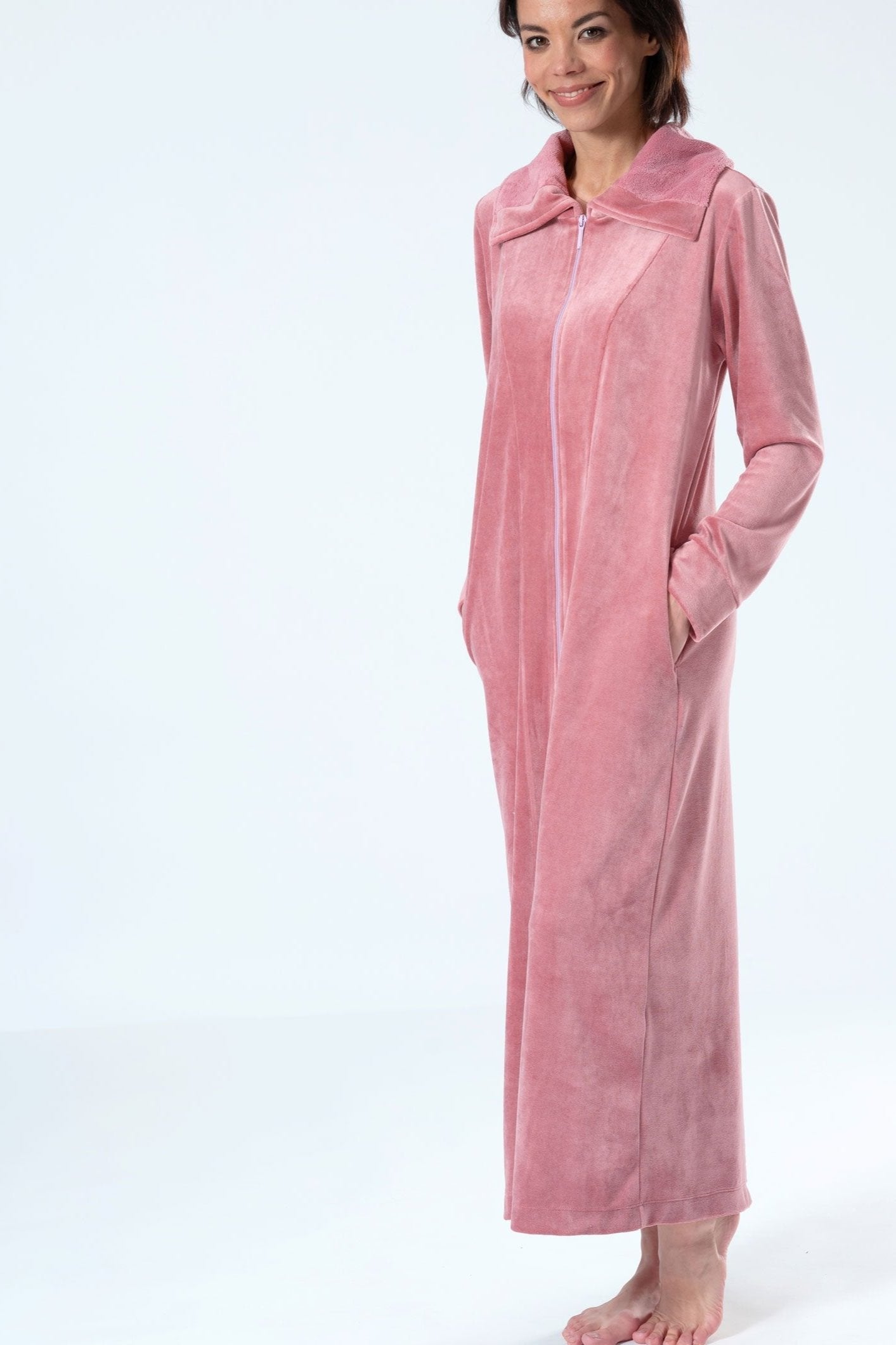 Extra-Long Full-Zip Bamboo Velour Robe