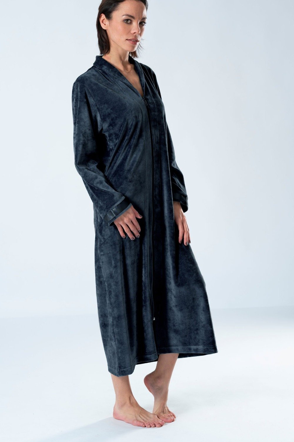 Long Modal Nicky Velour Robe with Zip