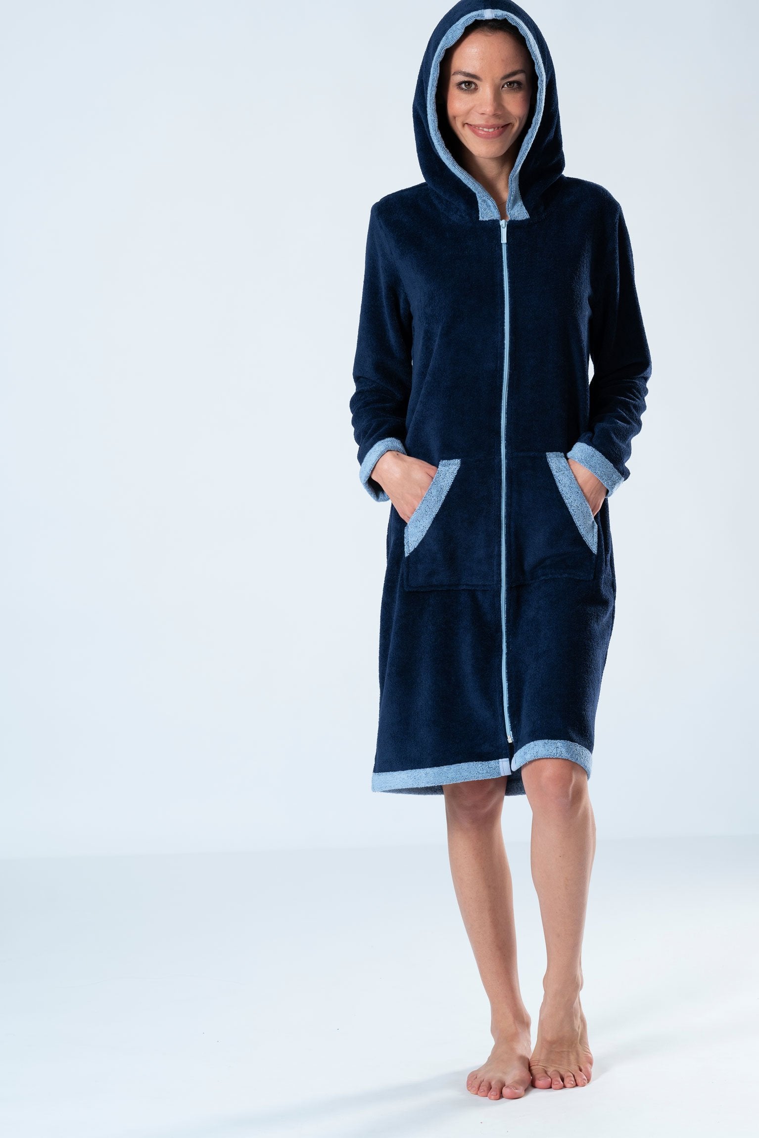 Bamboo Blend Hooded Zip-Up Robe