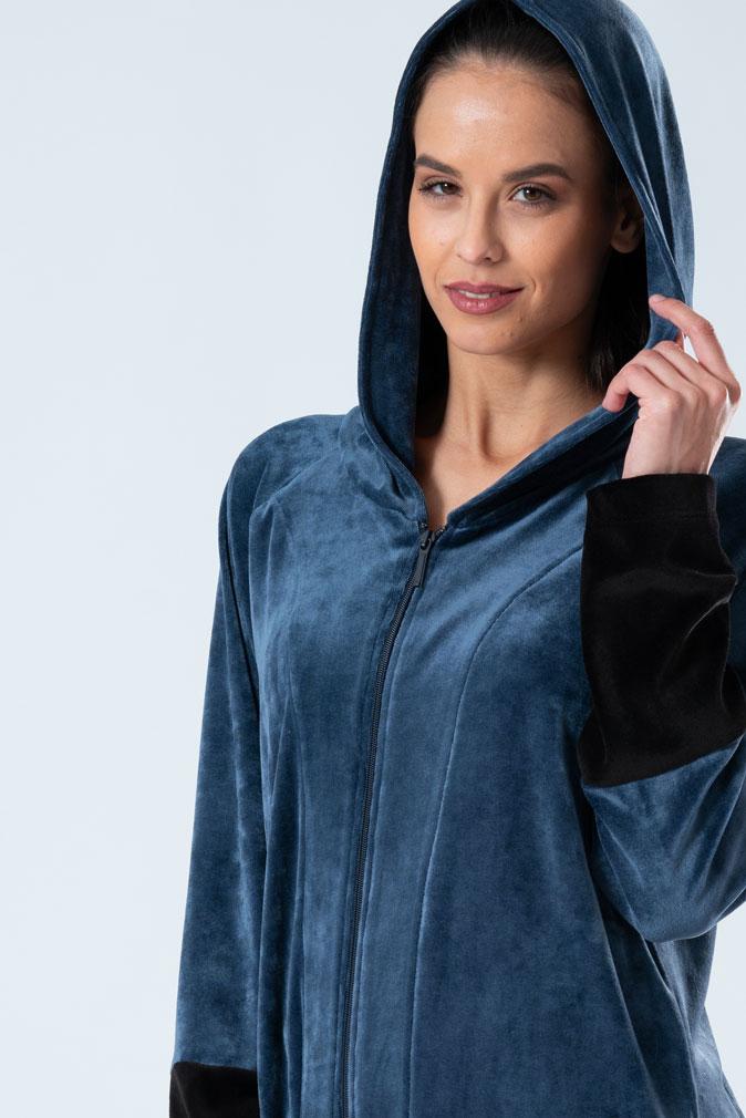 Modal blend Color-block full-zip hooded robe