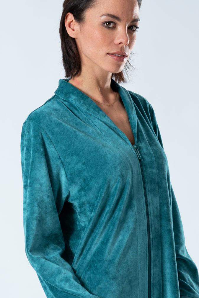 Long Modal Nicky Velour Robe with Zip