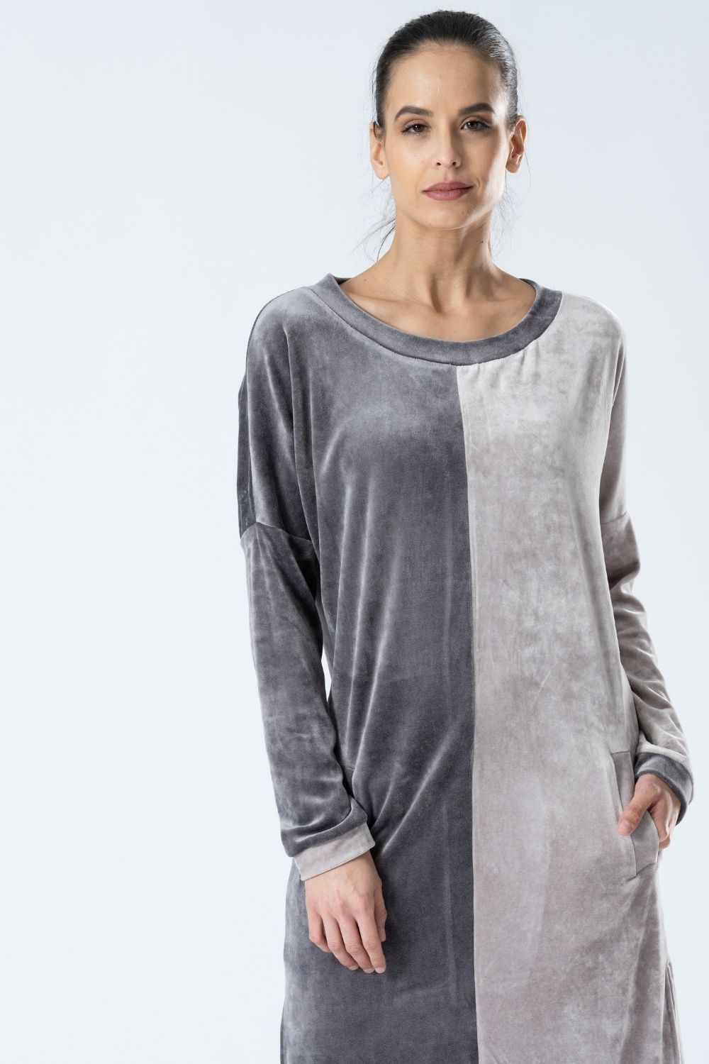 Luxury Bamboo Velour Loungewear: Two-Tone Dress