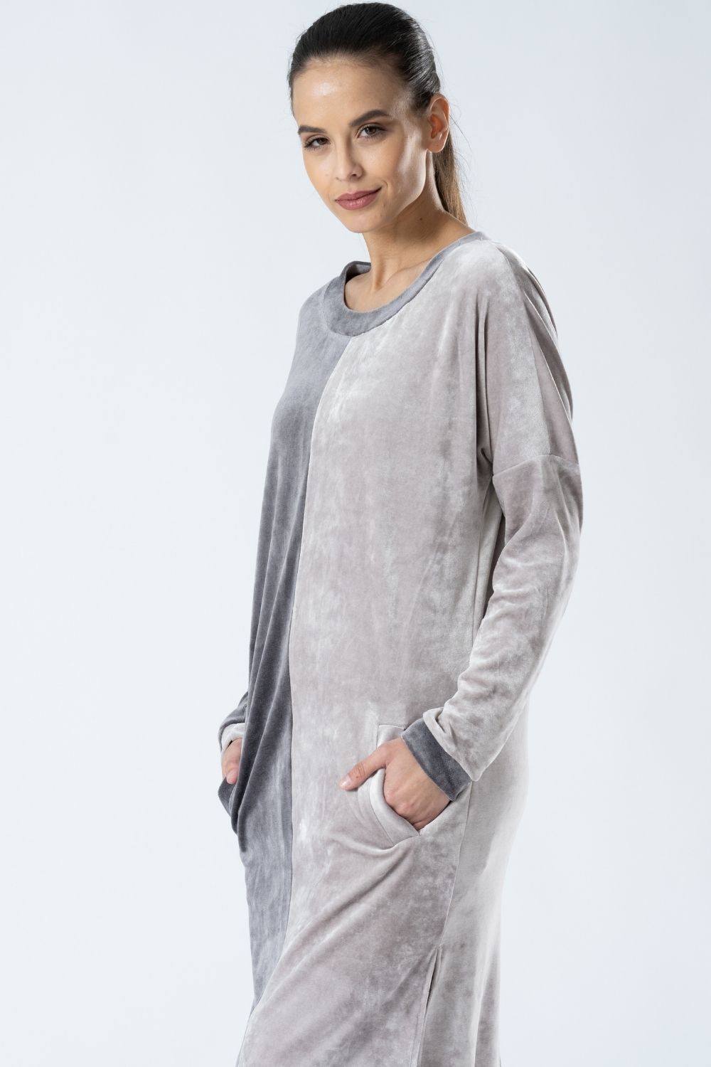 Luxury Bamboo Velour Loungewear: Two-Tone Dress