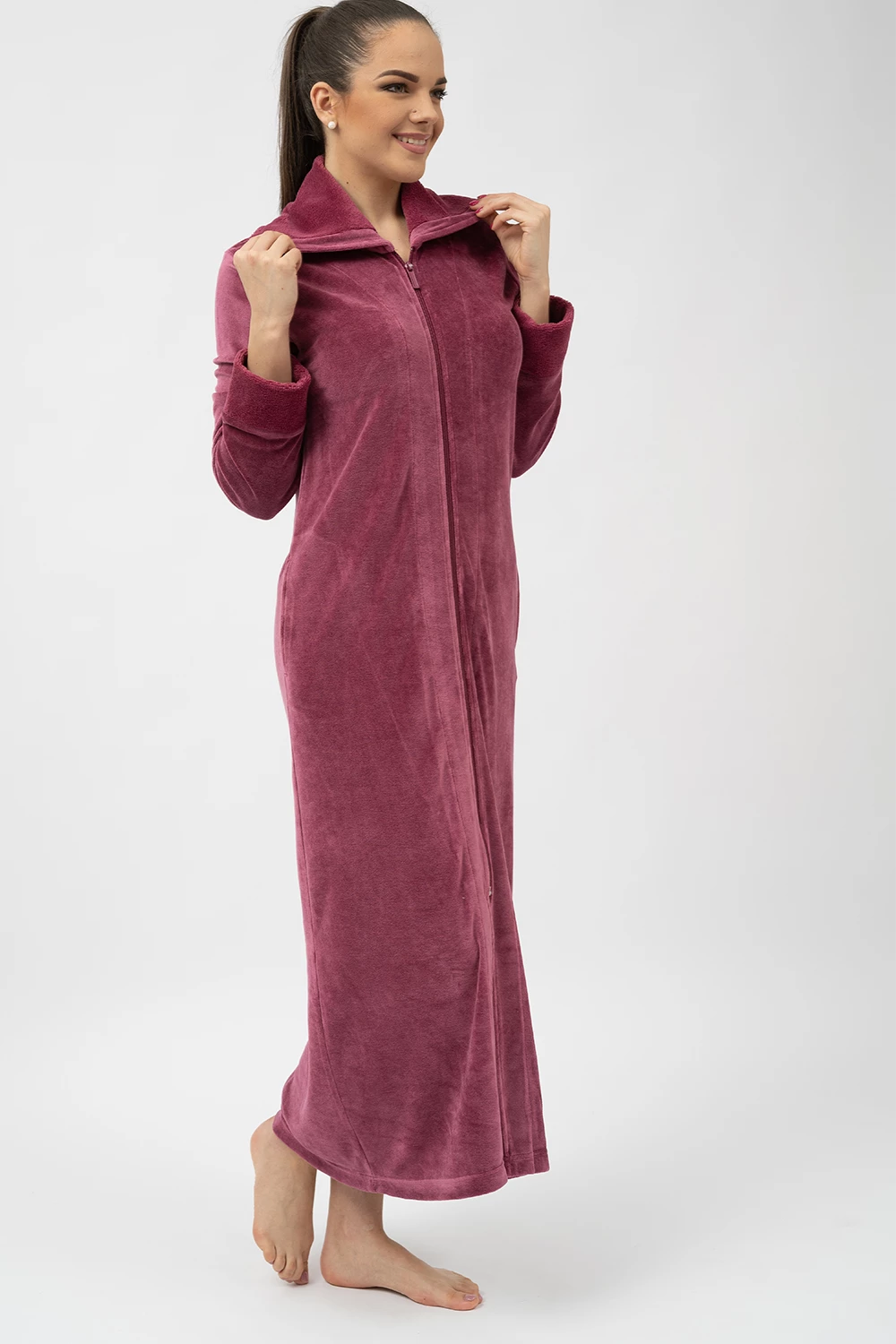Extra-Long Full-Zip Bamboo Velour Robe