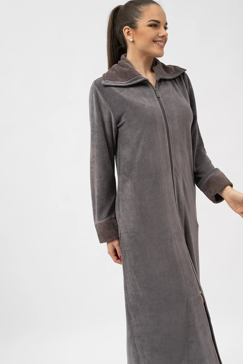 Extra-Long Full-Zip Bamboo Velour Robe