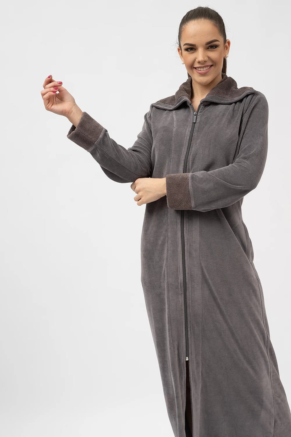 Extra-Long Full-Zip Bamboo Velour Robe