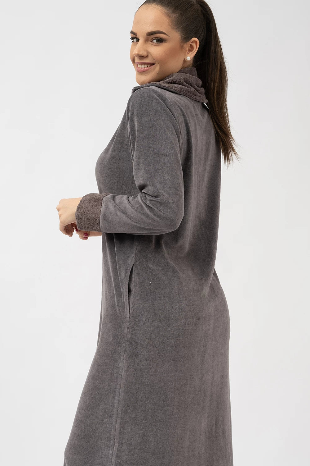 Extra-Long Full-Zip Bamboo Velour Robe