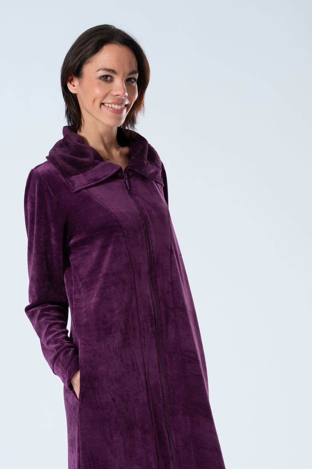 Extra-Long Full-Zip Bamboo Velour Robe