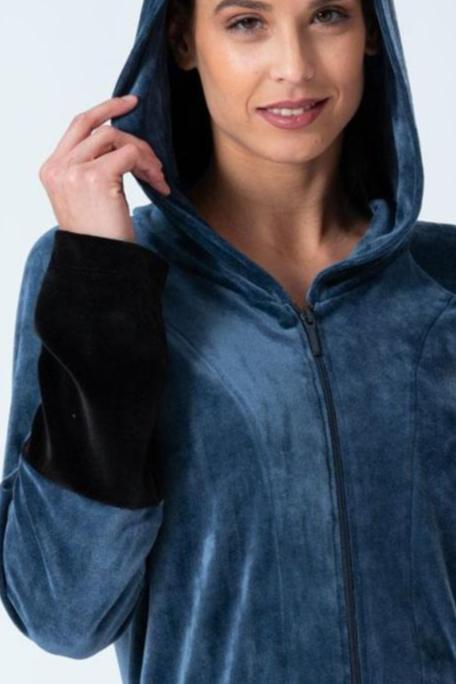 Modal blend Color-block full-zip hooded robe