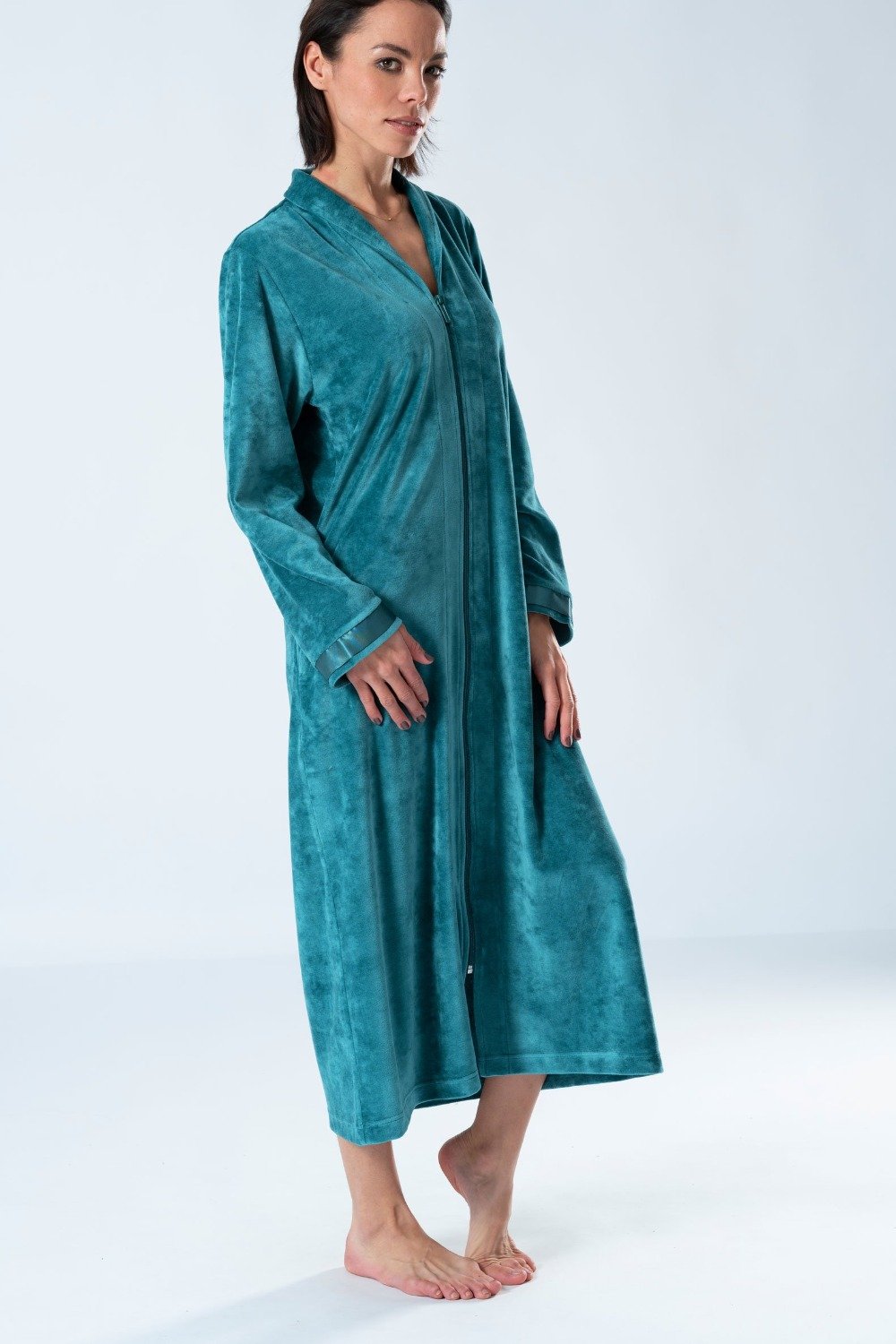 Long Modal Nicky Velour Robe with Zip