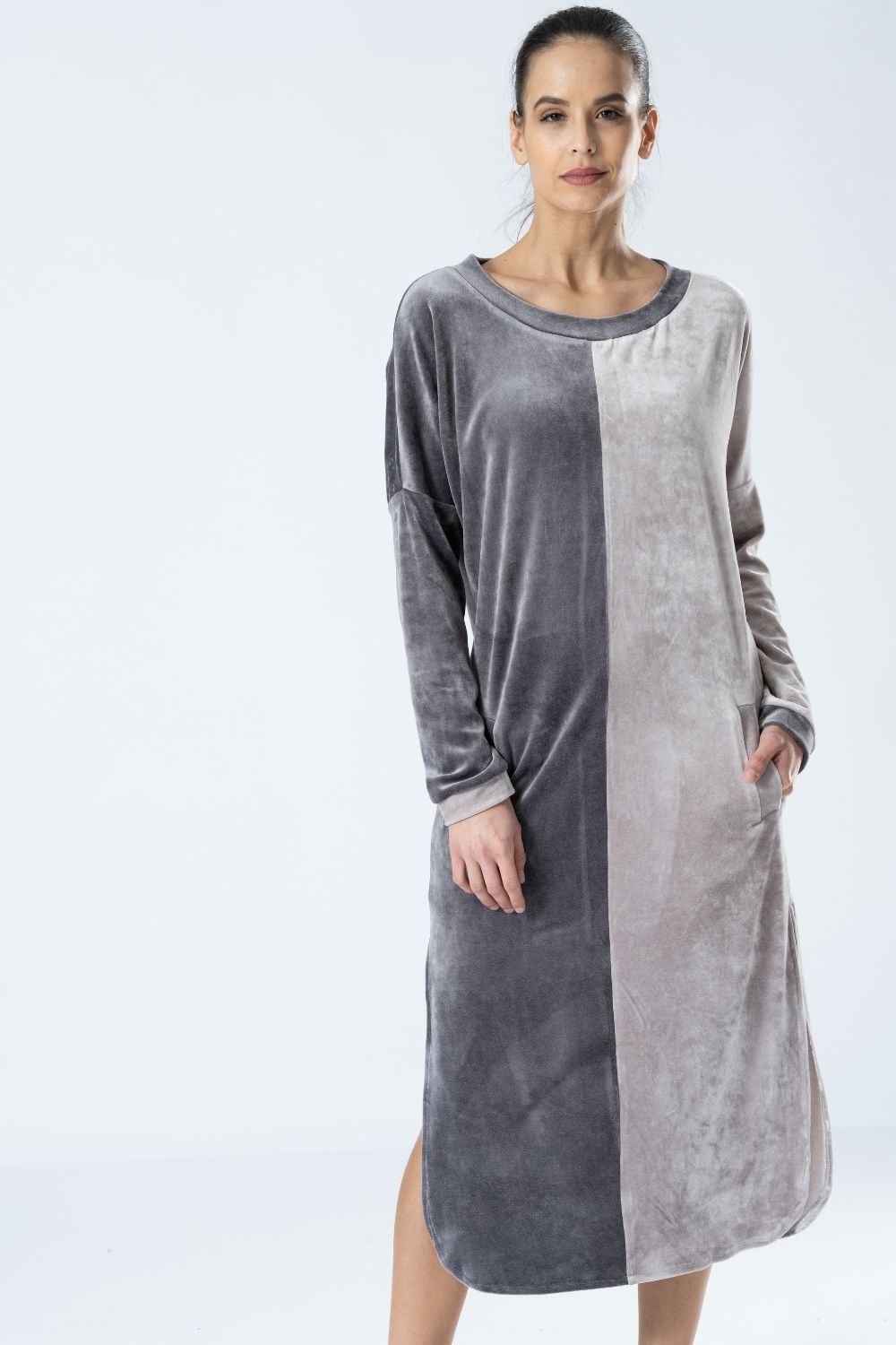 Luxury Bamboo Velour Loungewear: Two-Tone Dress