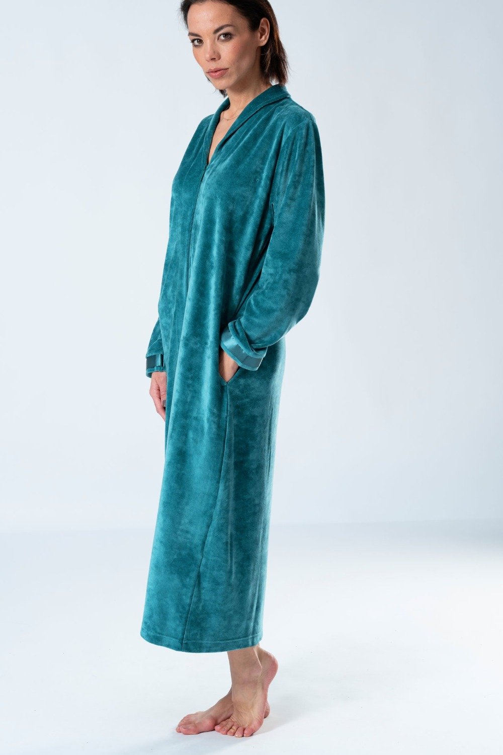 Long Modal Nicky Velour Robe with Zip