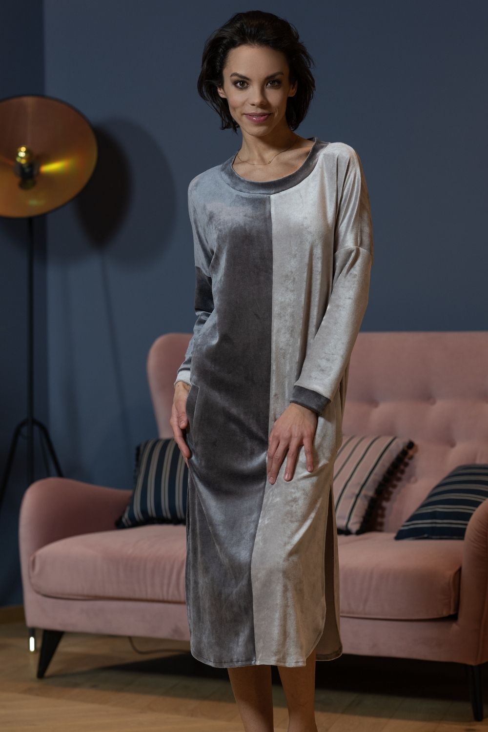 Luxury Bamboo Velour Loungewear: Two-Tone Dress