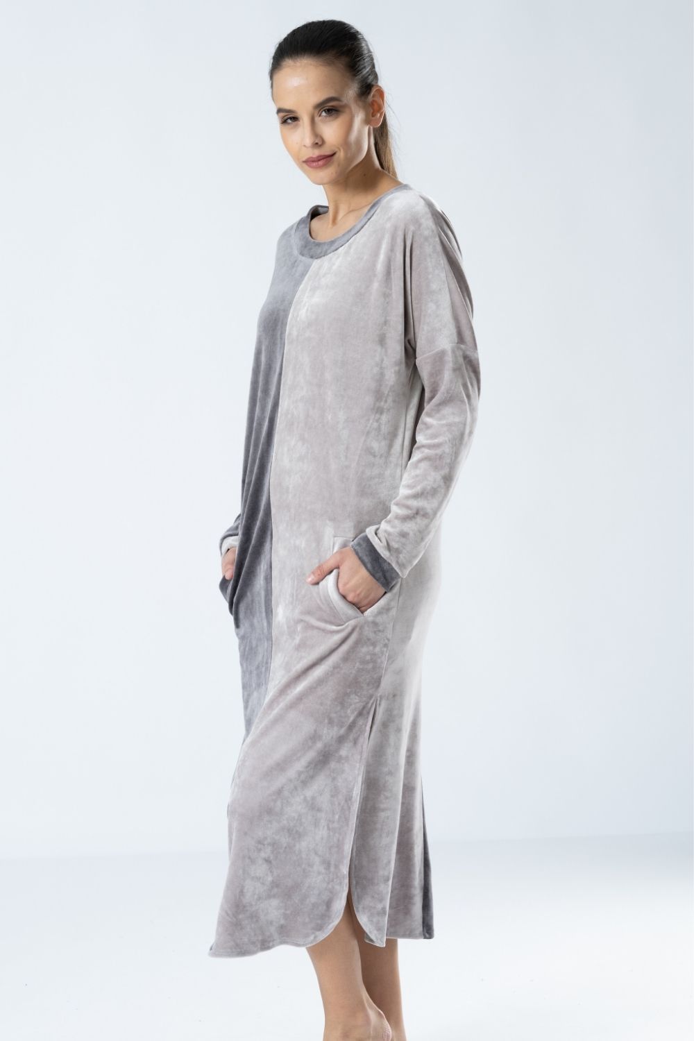 Luxury Bamboo Velour Loungewear: Two-Tone Dress