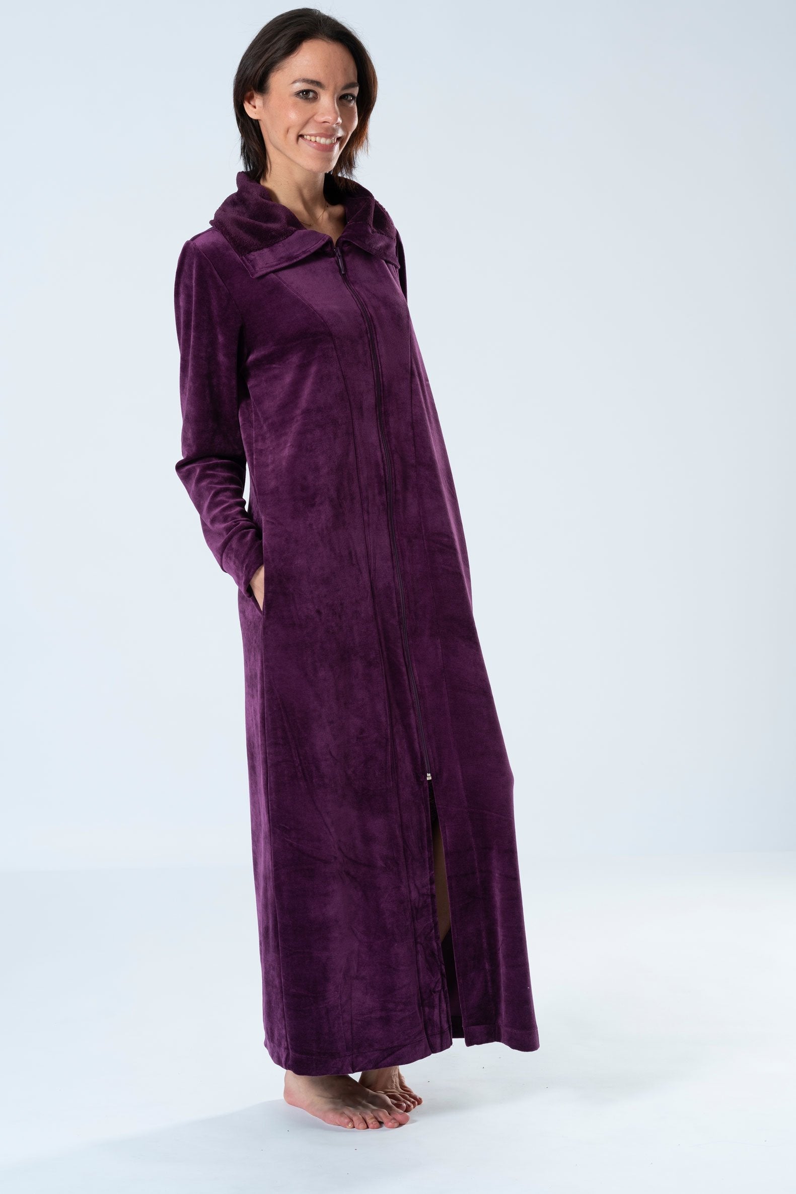 Extra-Long Full-Zip Bamboo Velour Robe